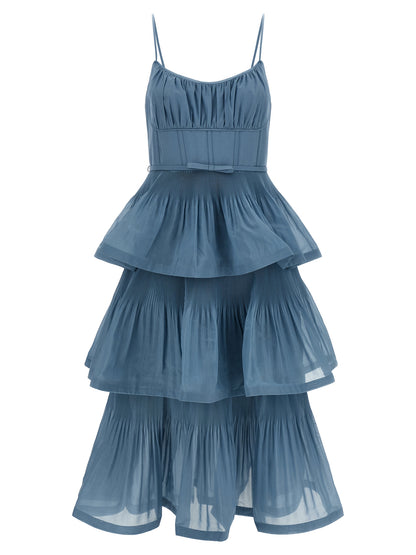 Blue Polyester Midi Dress