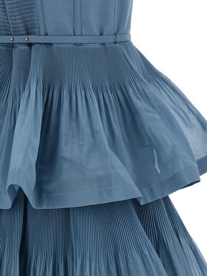 Blue Polyester Midi Dress