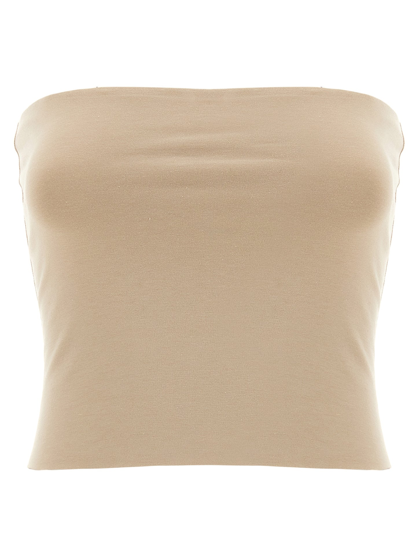 Beige Cotton Sleeveles T-Shirt