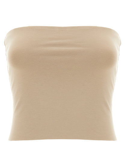 Beige Cotton Sleeveles T-Shirt