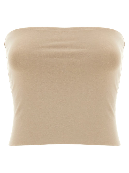 Beige Cotton Sleeveles T-Shirt