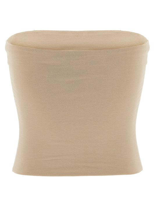 Beige Cotton Sleeveles T-Shirt