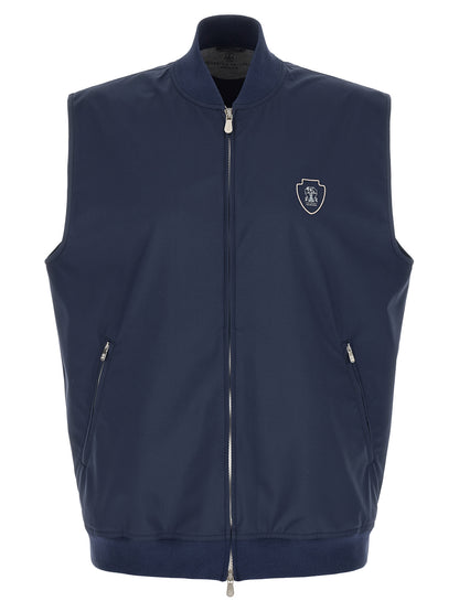 Blue Polyester Sleeveless Jacket