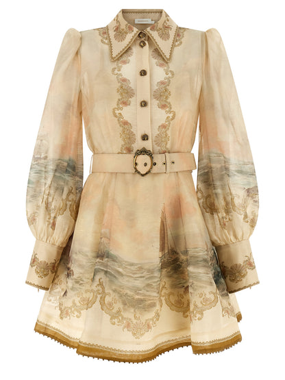 Beige Linen Short Dress