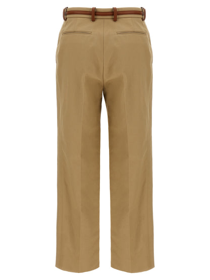Beige Cotton Casual Pants
