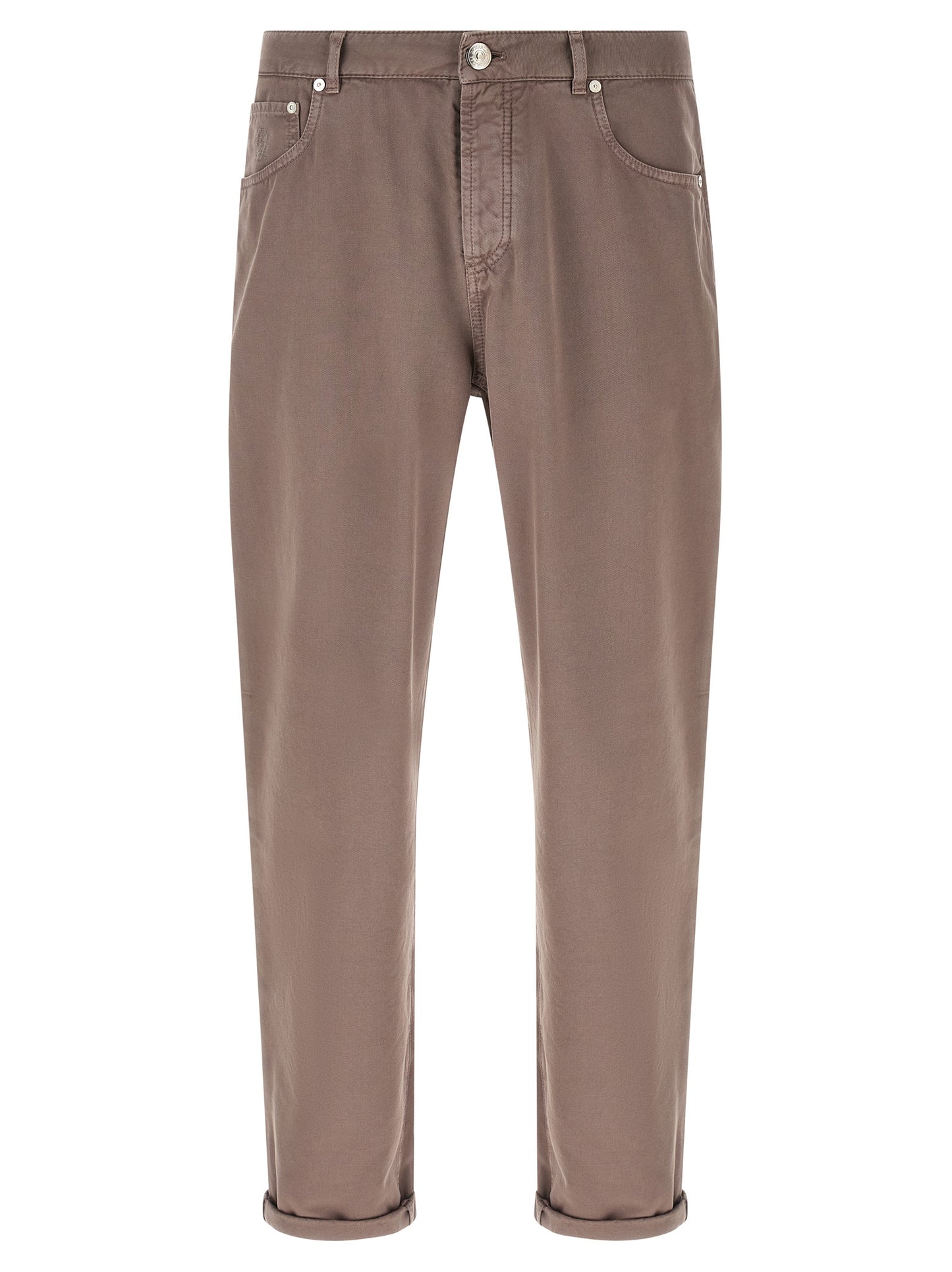 Brown Cotton Casual Pants