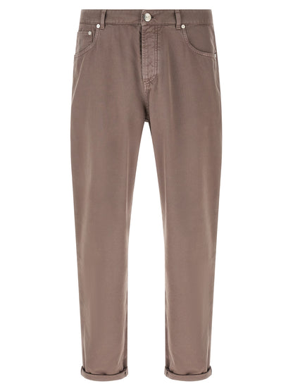 Brown Cotton Casual Pants