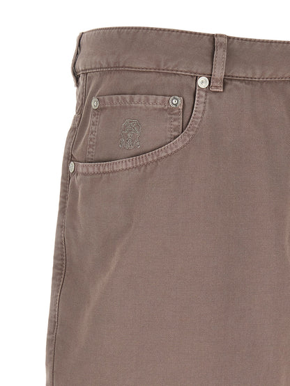 Brown Cotton Casual Pants