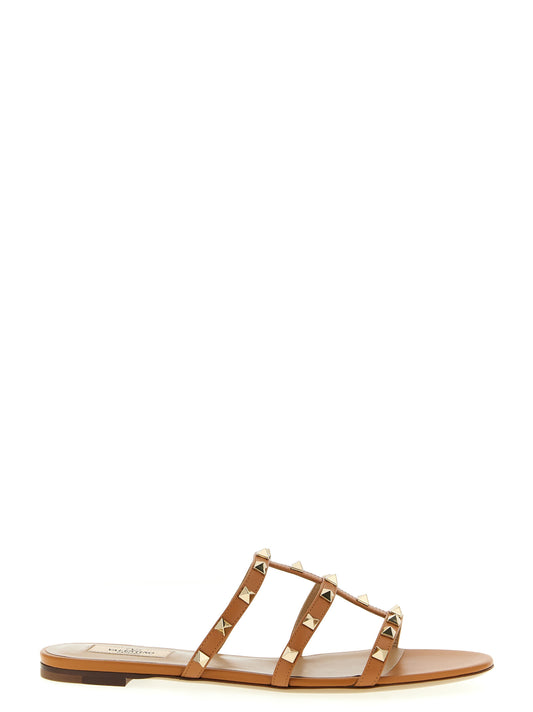Beige Calfskin Flat Sandals