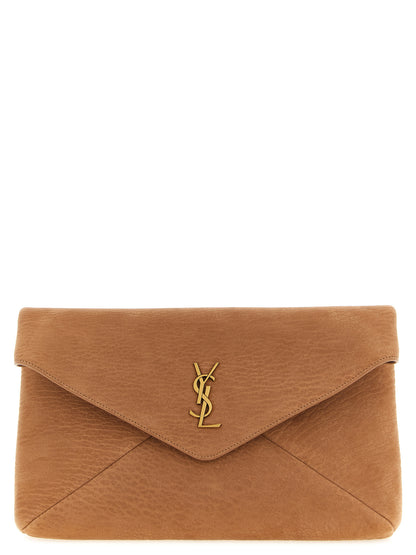 Beige Lamb Leather Clutch Bag
