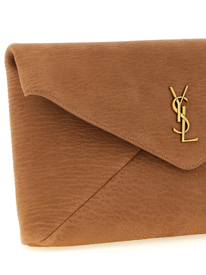 Beige Lamb Leather Clutch Bag