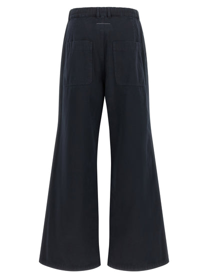 Blue Cotton Casual Pants