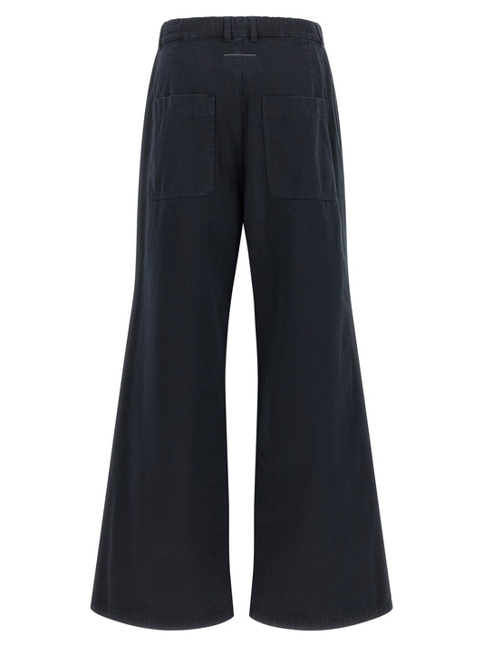 Blue Cotton Casual Pants