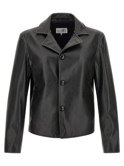 Black Polyester Leather Jacket
