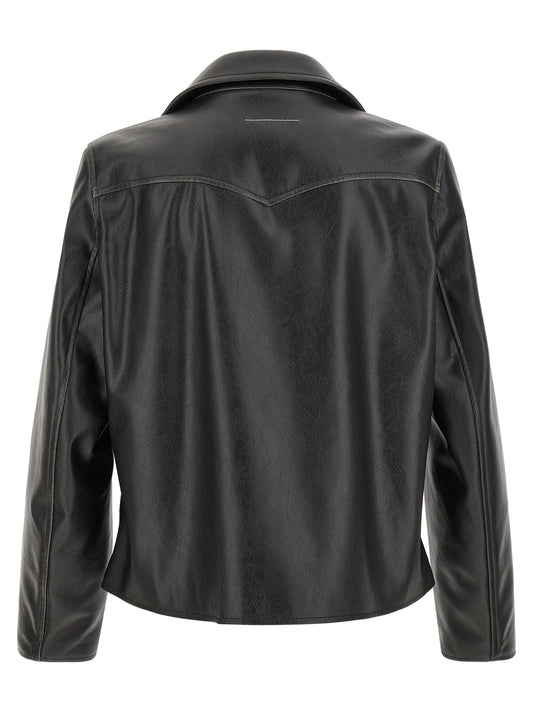Black Polyester Leather Jacket