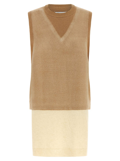Beige Virgin Wool Sleeveless Jacket