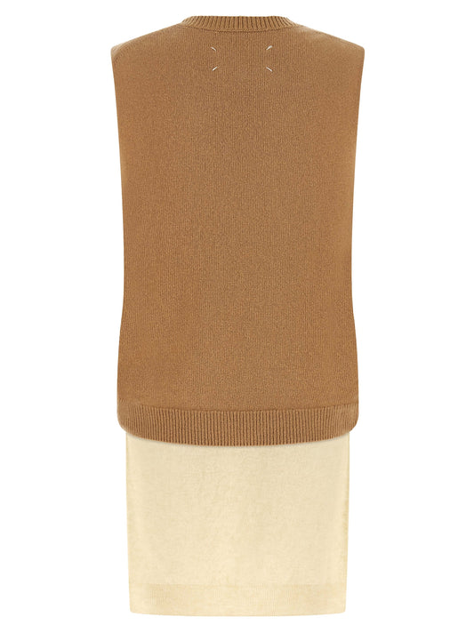 Beige Virgin Wool Sleeveless Jacket