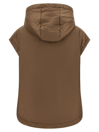 Brown Polyester Sleeveless Jacket