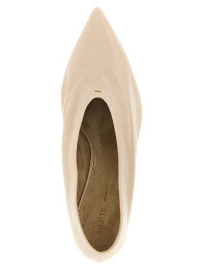 Beige Calfskin Mid Heel Pumps