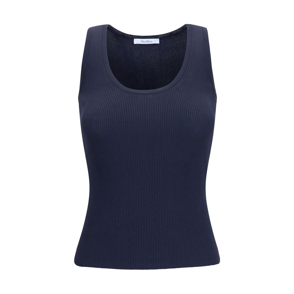 Blue Viscose Sleeveles T-Shirt
