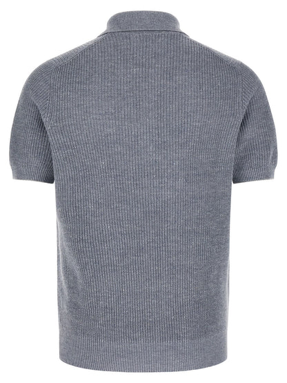 Blue Linen Polo Shirt