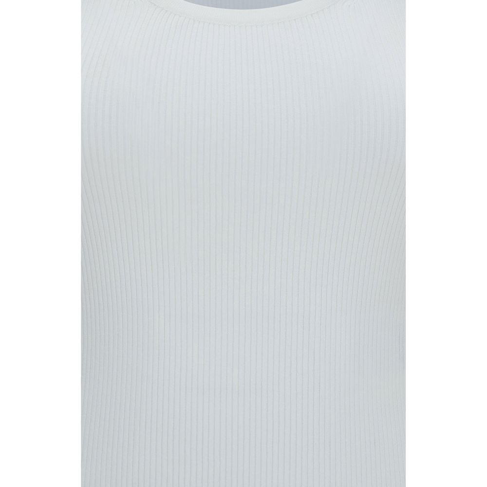 White Viscose Sleeveles T-Shirt