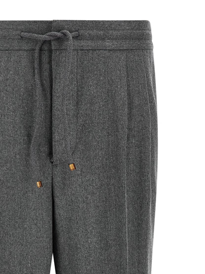 Gray Virgin Wool Casual Pants