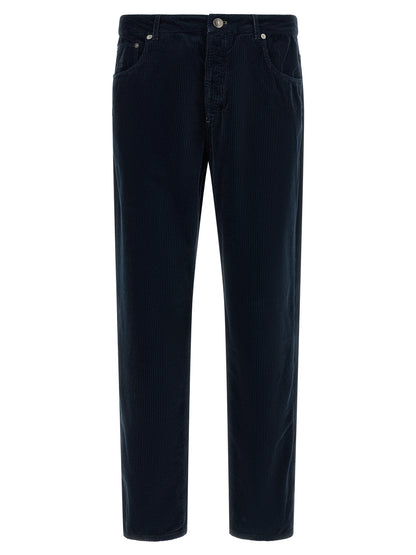 Blue Cotton Casual Pants