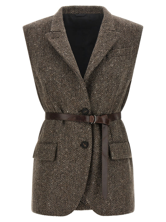 Brown Virgin Wool Sleeveless Jacket