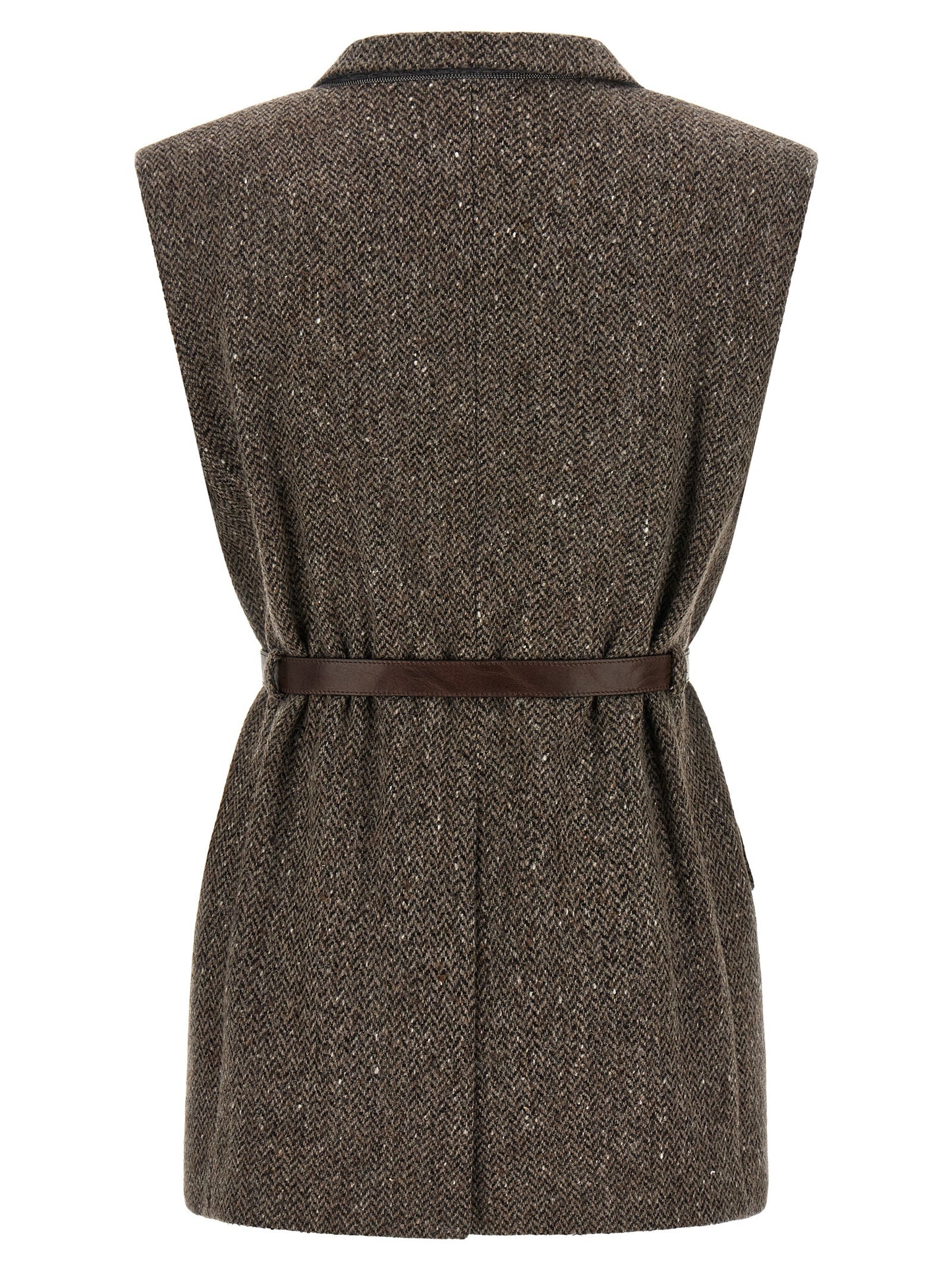 Brown Virgin Wool Sleeveless Jacket