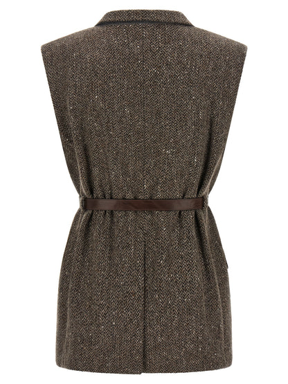 Brown Virgin Wool Sleeveless Jacket
