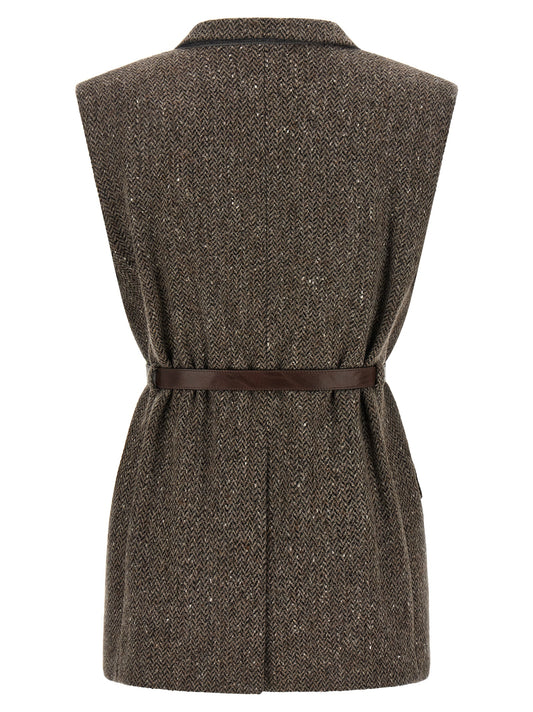 Brown Virgin Wool Sleeveless Jacket