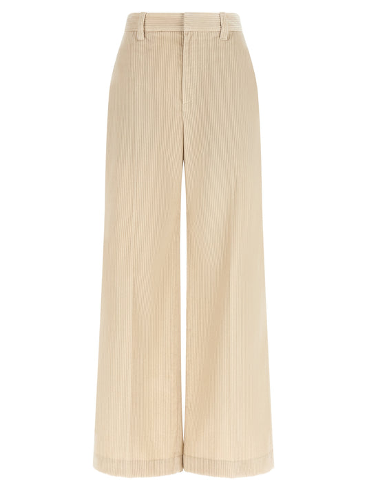 Beige Cotton Casual Pants