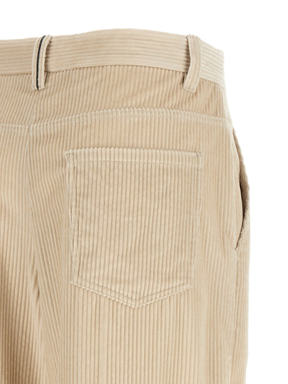Beige Cotton Casual Pants