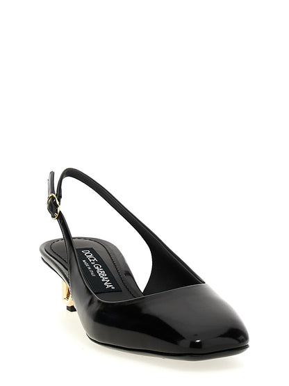 Black Calfskin Mid Heel Pumps