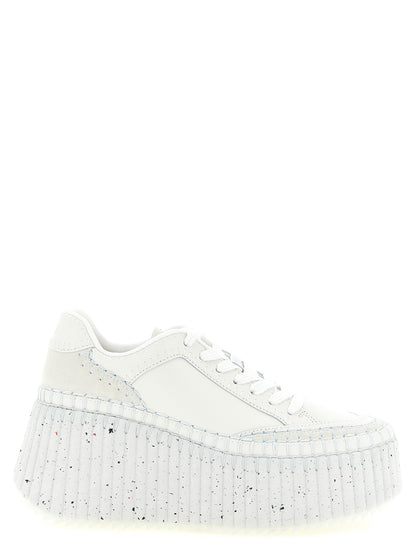 White Polyester Wedge Sandals