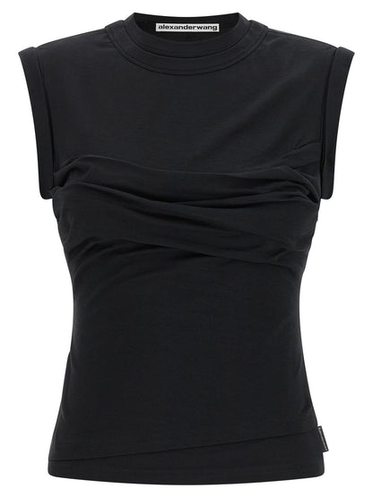 Black Cotton Sleeveles T-Shirt