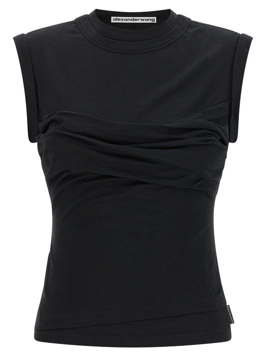 Black Cotton Sleeveles T-Shirt