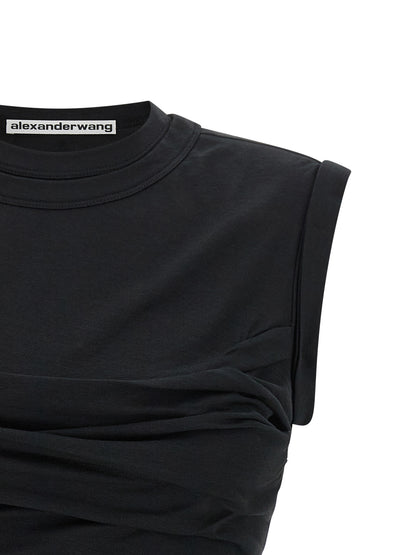 Black Cotton Sleeveles T-Shirt