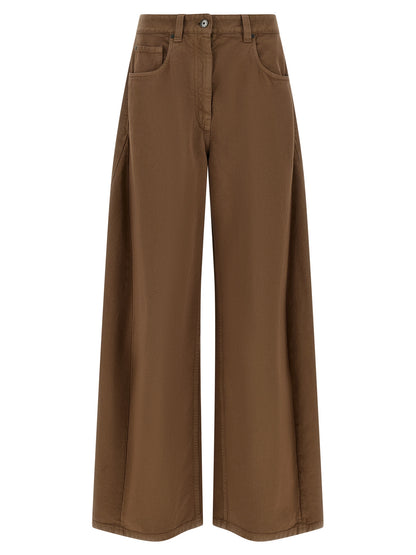 Brown Cotton Casual Pants