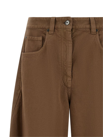 Brown Cotton Casual Pants