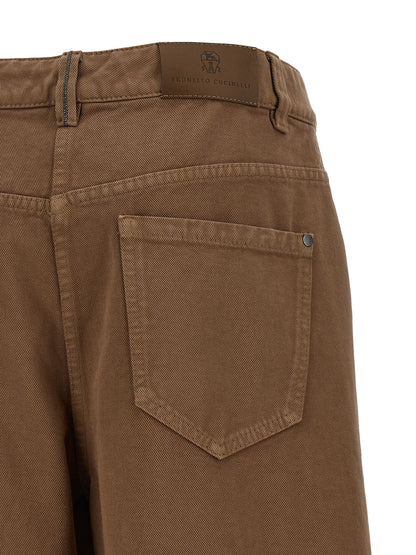 Brown Cotton Casual Pants