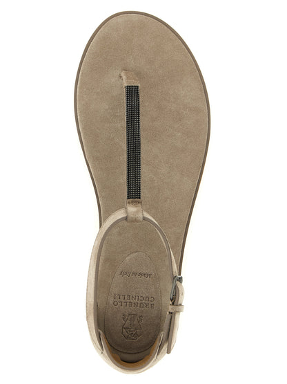 Beige Calfskin Flat Sandals