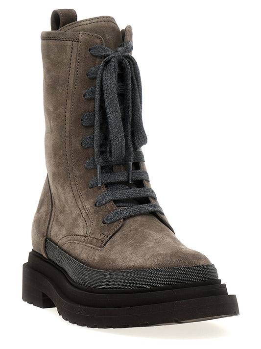 Gray Leather Ankle Boots