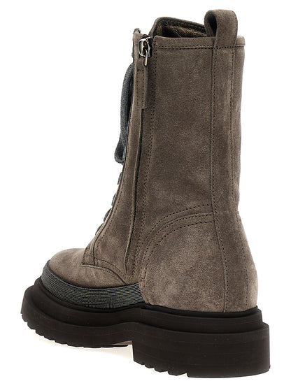 Gray Leather Ankle Boots