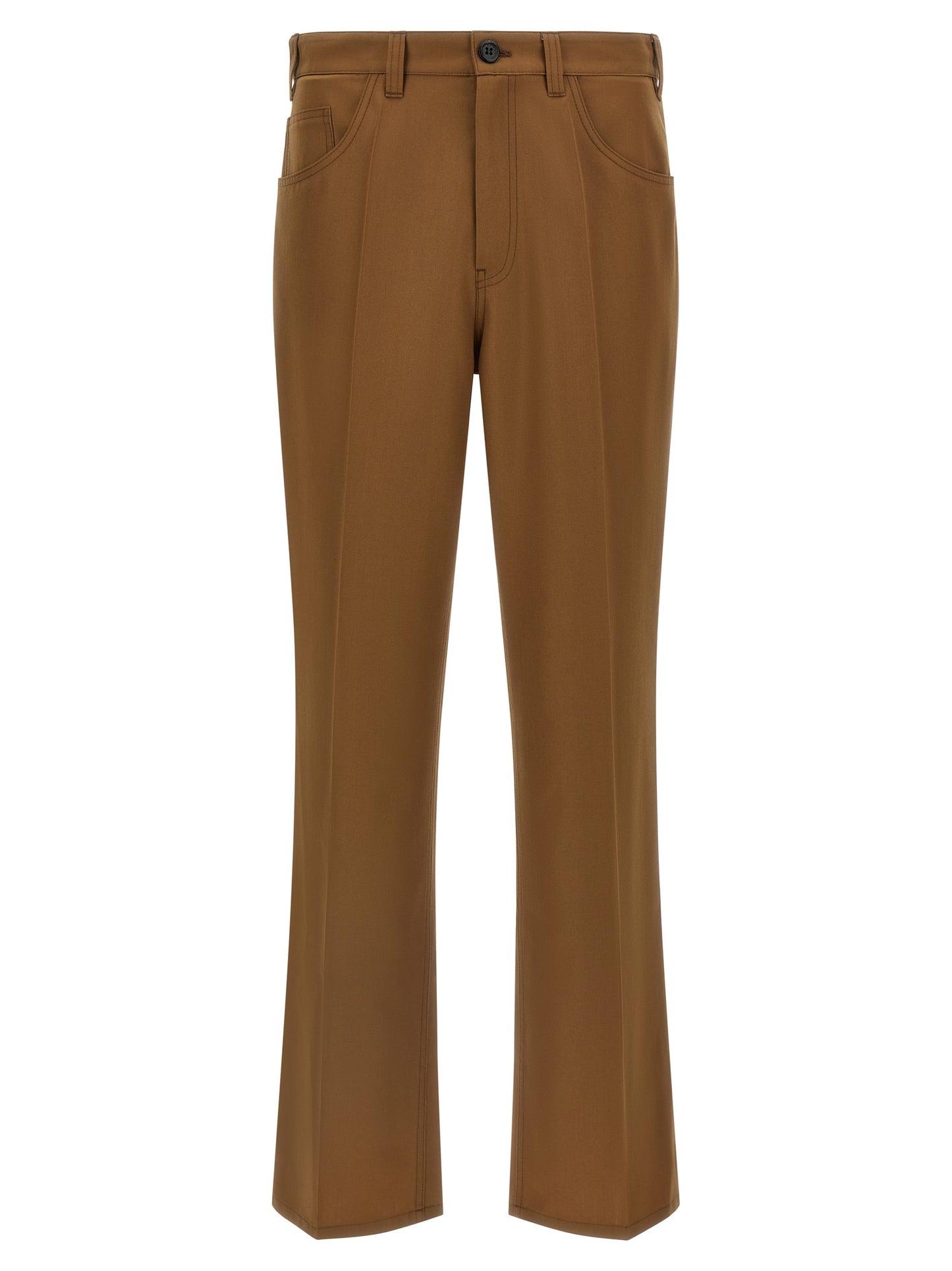 Brown Virgin Wool Casual Pants