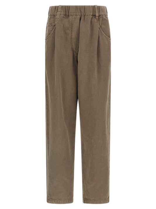 Brown Cotton Casual Pants