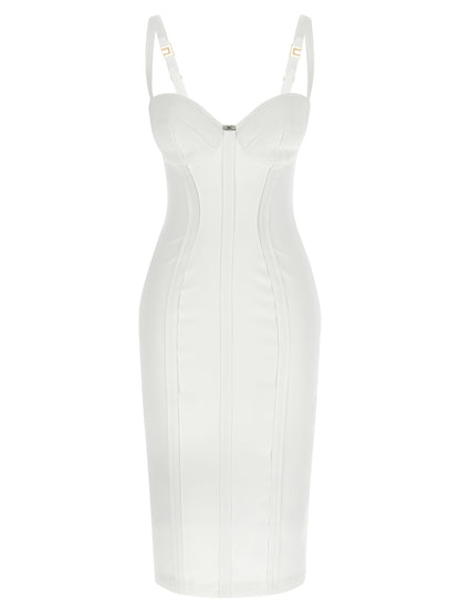 White Polyester Midi Dress