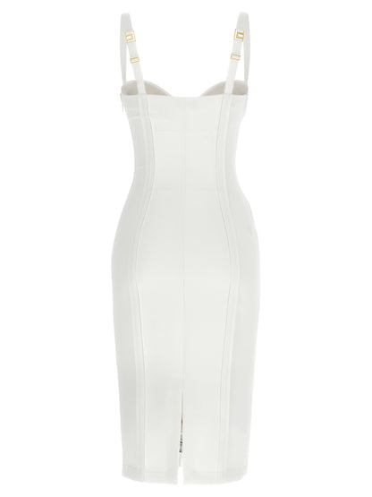 White Polyester Midi Dress