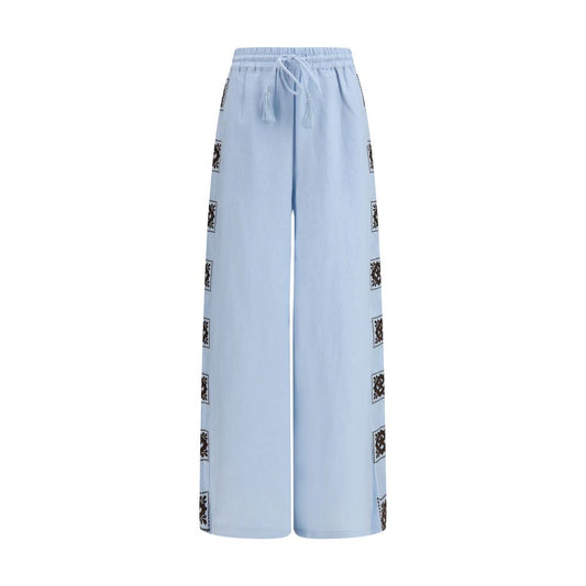Blue Linen Casual Pants